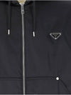 Triangle Logo Re-Nylon Zip Up Hoodie Black - PRADA - BALAAN 5