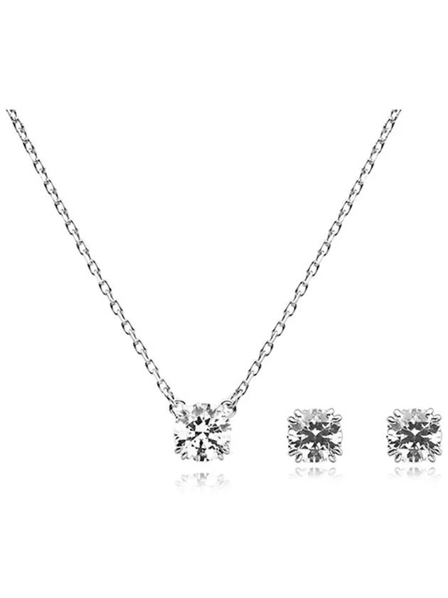 Stilla Round Cut Necklace Earrings Set Silver - SWAROVSKI - BALAAN 5