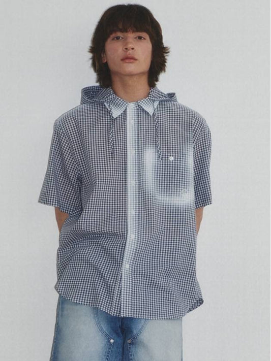 Checked Pattern Spray Hoodie Shirt_Navy - KINETO - BALAAN 1