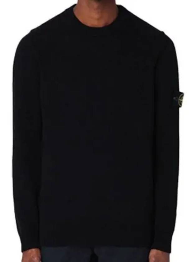 Logo Patch Lambswool Crewneck Knit Top Black - STONE ISLAND - BALAAN 2