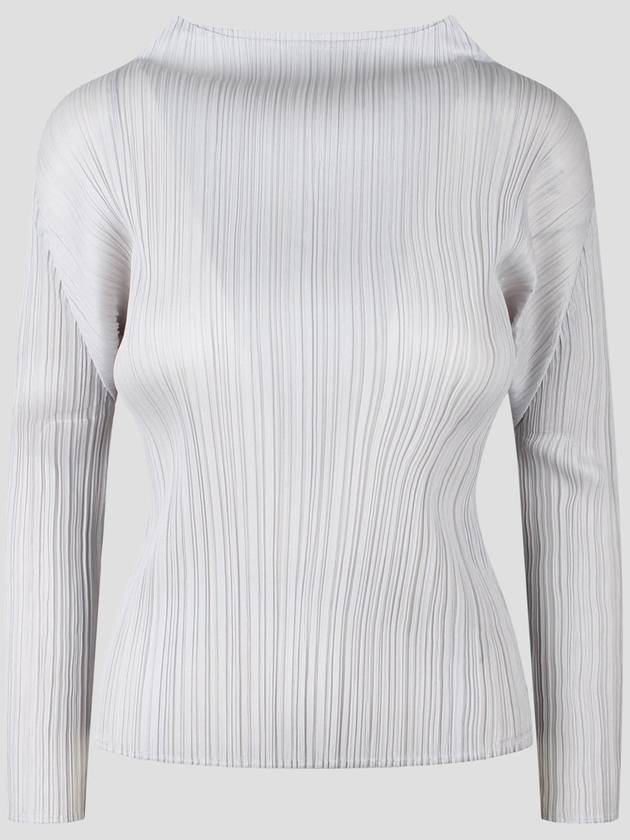 Basic Pleated Mock Neck Long Sleeve T-Shirt Light Grey - ISSEY MIYAKE - BALAAN 2