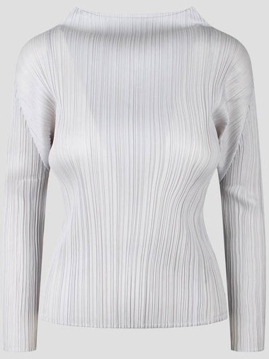 Basic Pleated Mock Neck Long Sleeve T-Shirt Light Grey - ISSEY MIYAKE - BALAAN 1