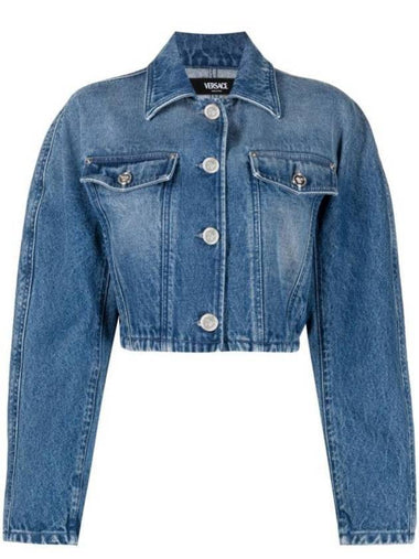 Women's Cropped Denim Jacket Blue - VERSACE - BALAAN 1