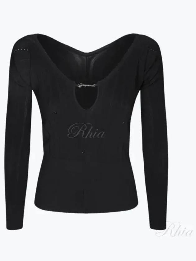 Le haut Pralu Logo Detail Cut-Out Viscose Knit Top Black - JACQUEMUS - BALAAN 2