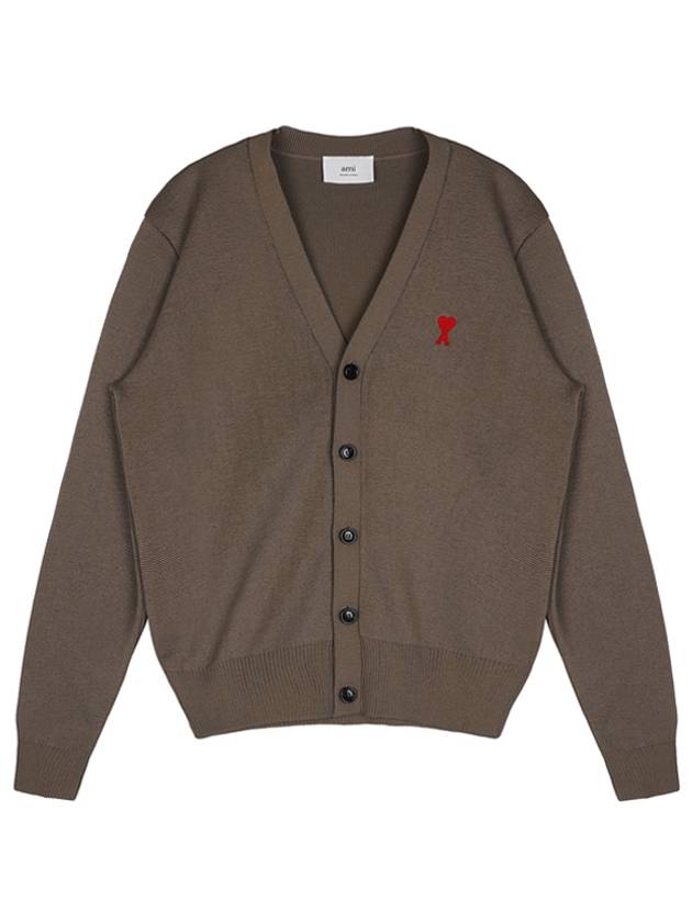 Heart Logo Merino Wool Cardigan Taupe - AMI - BALAAN 1