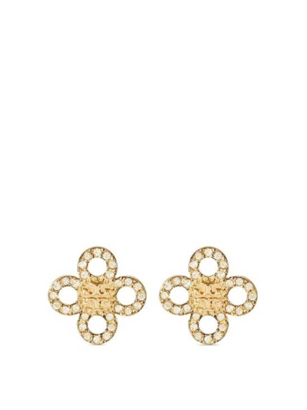 Tory Burch Kira Clover Pave Stud Small Earrings White Gold - TORY BURCH - BALAAN 1