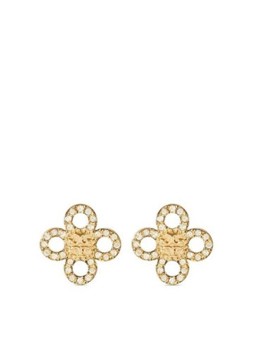 Tory Burch Kira Clover Pave Stud Small Earrings White Gold - TORY BURCH - BALAAN 1