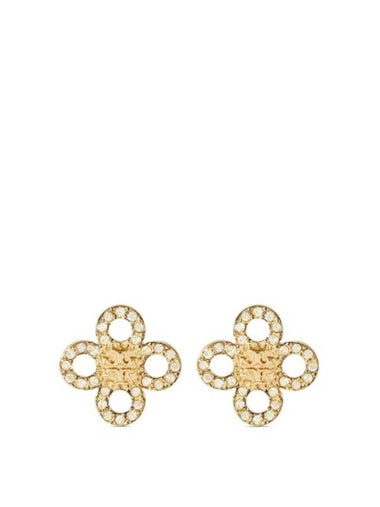 Tory Burch Kira Clover Pave Stud Small Earrings White Gold - TORY BURCH - BALAAN 1