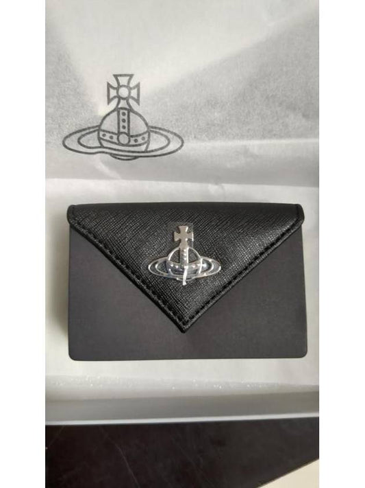 Saffiano Biogreen Envelope Half Wallet Black - VIVIENNE WESTWOOD - BALAAN 1