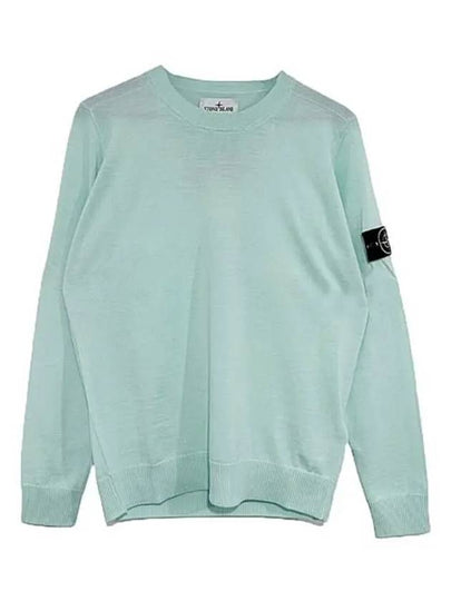 Logo Patch Round Neck Knit Top Aqua - STONE ISLAND - BALAAN 2