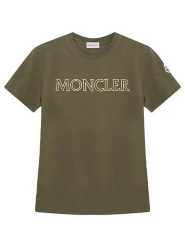 Women's Laminated Logo Short Sleeve T-Shirt Khaki - MONCLER - BALAAN 1