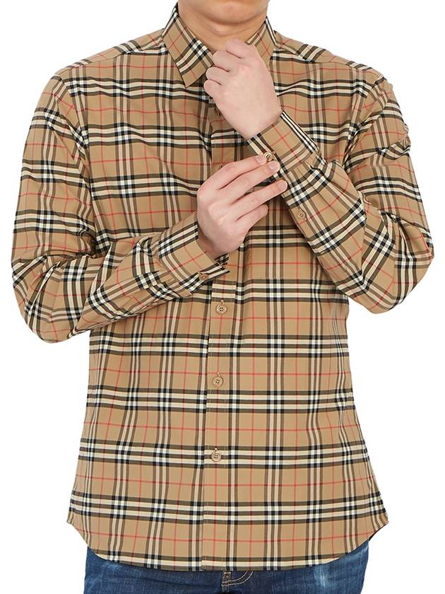 Small Scale Check Stretch Cotton Long Sleeve Shirt Beige - BURBERRY - BALAAN 8