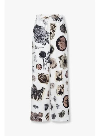 Flower Print Silk Wide Pants White - MARNI - BALAAN 1