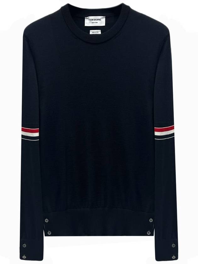 Merino Striped Crew Neck Knit Top Navy - THOM BROWNE - BALAAN 2