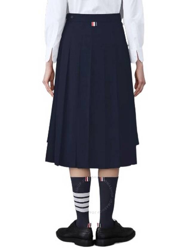 Super 120S Twill Below Knee Pleated Skirt Navy - THOM BROWNE - BALAAN 3