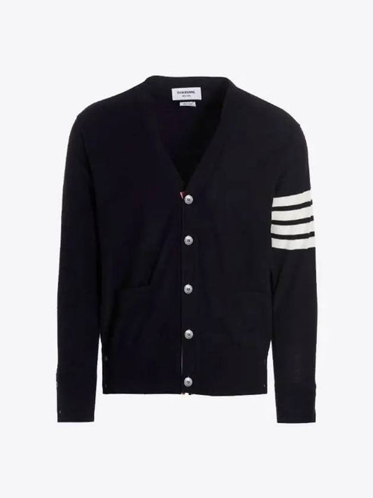 Men's Sustainable Classic Diagonal Wool Cardigan Navy - THOM BROWNE - BALAAN 2