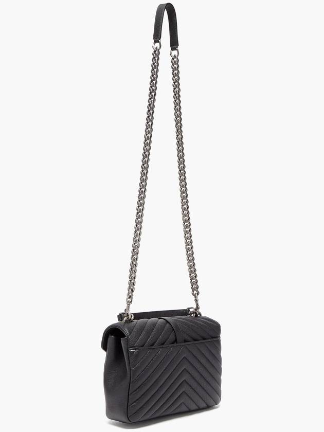 Silver Monogram College Medium Chain Crossbody Bag in Matelasse Leather Black - SAINT LAURENT - BALAAN 5