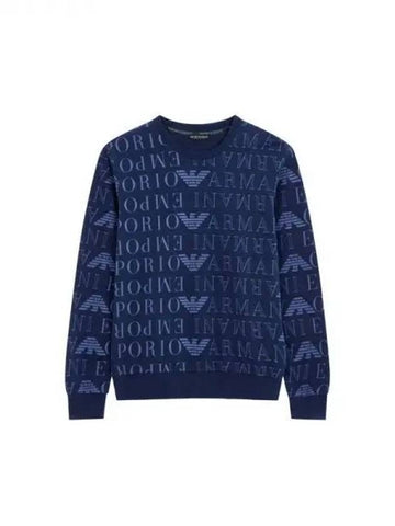 UNDERWEAR Men s Logo Pattern Crew Neck Lounge Sweatshirt Dark Blue 271373 - EMPORIO ARMANI - BALAAN 1