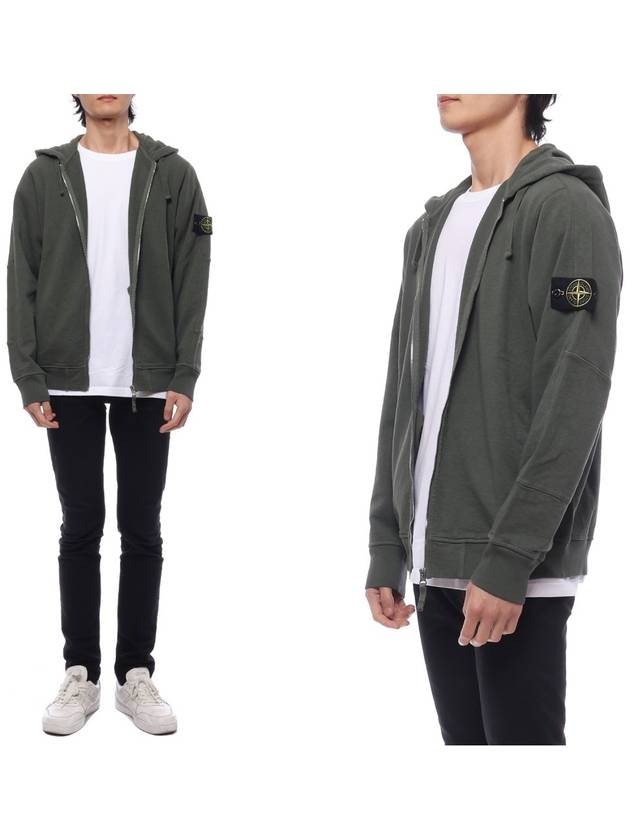 Men's Garment Dyed Malfile Zip Up Hoodie Dark Green - STONE ISLAND - BALAAN 2