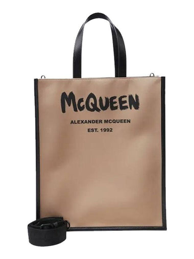 Graffiti Edge Tote Bag Black Beige - ALEXANDER MCQUEEN - BALAAN 1