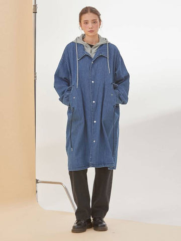 Denim Hoodie Oversized Single Coat Blue - RYUL+WAI: - BALAAN 1