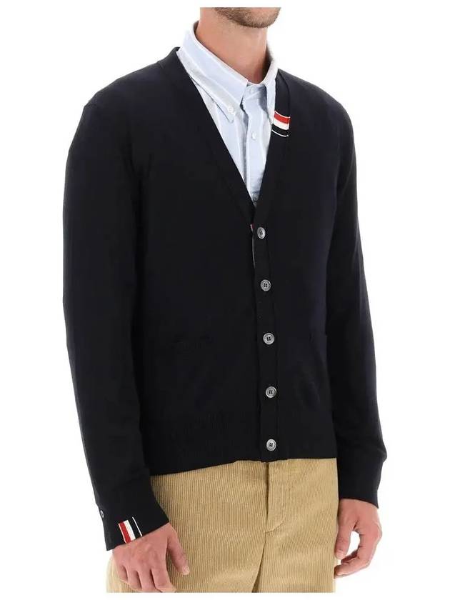 Men's Jersey Stitch V-Neck Cardigan Navy - THOM BROWNE - BALAAN 3