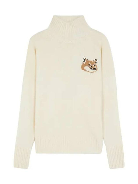 Men's Fox Head Patch Oversized Wool Turtleneck Ecru - MAISON KITSUNE - BALAAN 2