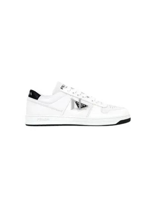 Downtown Triagle Logo Leather Low Top Sneakers White - PRADA - BALAAN 2