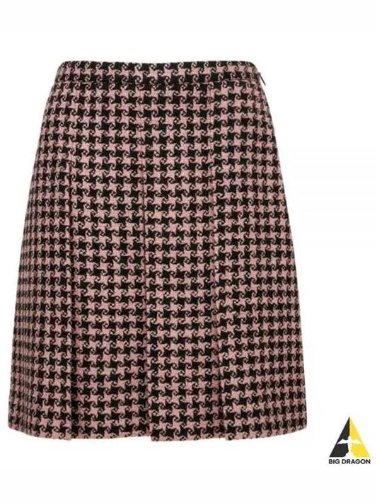 Houndstooth Wool Short A-line Skirt Pink - GUCCI - BALAAN 2