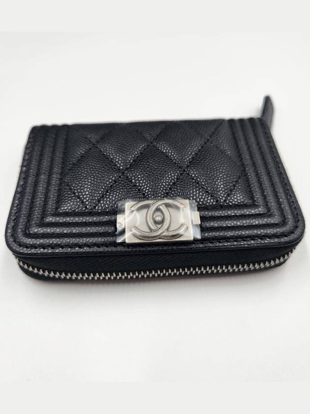 Boy Vintage Silver Hardware Quilted Caviar Zipper Card Wallet Black - CHANEL - BALAAN 4