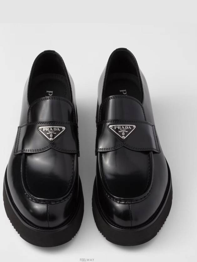 Triangle Logo Brushed Leather Loafers Black - PRADA - BALAAN 3