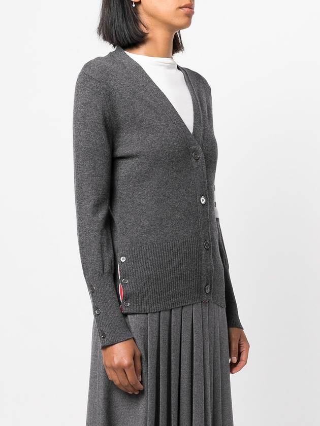 4-Bar V-Neck Cashmere Cardigan Dark Grey - THOM BROWNE - BALAAN 5