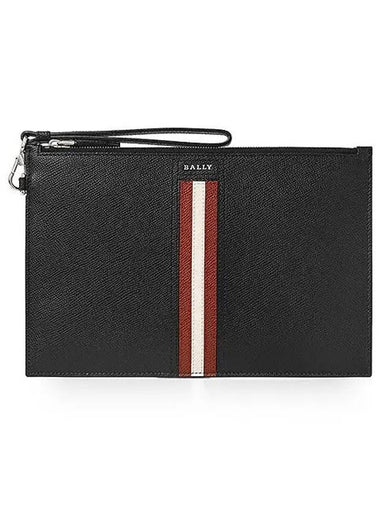 Logo Tenery Leather Clutch Bag Black - BALLY - BALAAN 1