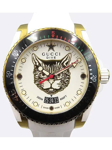 YA136322 Dive Gold Plated Cat Dial Rubber Band Quartz Watch - GUCCI - BALAAN 1