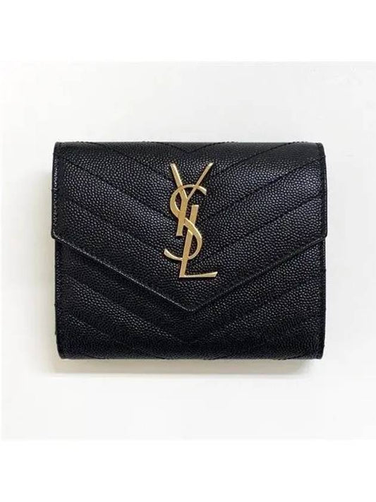 Matelasse Monogram Quilting Flap Half Wallet Black - SAINT LAURENT - BALAAN 2