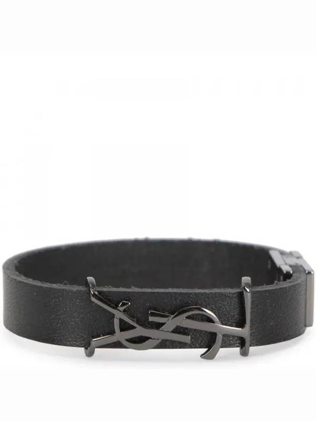 Monogram Opyum Leather Bracelet Black - SAINT LAURENT - BALAAN 2