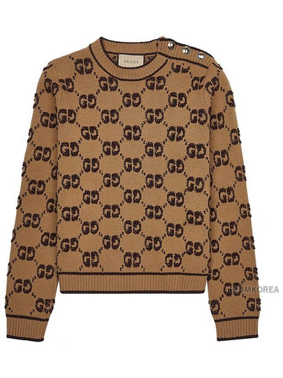 GG Bouclé Jacquard Crew Neck Wool Knit Top Camel - GUCCI - BALAAN 2