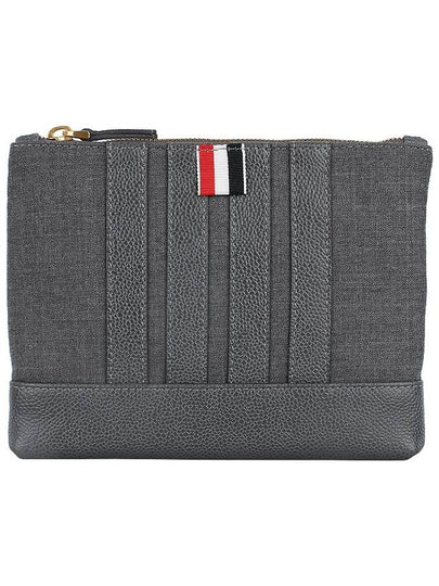 4-Bar Wash Wool Clutch Bag Grey - THOM BROWNE - BALAAN 2