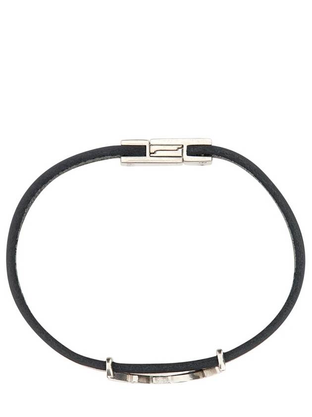 Opyum Silver Logo Leather Bracelet Black - SAINT LAURENT - BALAAN 10