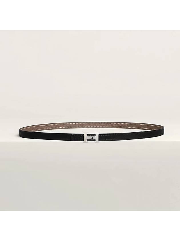 Mini H Belt Buckle Reversible Leather Strap 13MM Silver Noir Etoupe - HERMES - BALAAN 2