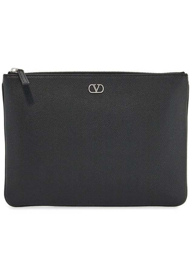 black leather minimalist pouch with zip - VALENTINO - BALAAN 1