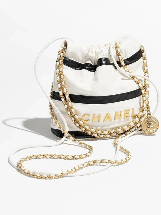 22 Mini Handbag Two Bag Shiny Calfskin White Black Gold AS3980 B16652 NY081 - CHANEL - BALAAN 2