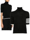 4 Bar Relaxed Fit Fine Merino Wool Turtleneck Black - THOM BROWNE - BALAAN 2