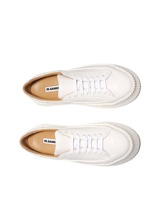 Logo Round Toe Calfskin Leather Low Top Sneakers Porcelain - JIL SANDER - BALAAN 3