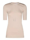 Women's Monilli Trimmed Knit Short Sleeve T-Shirt Beige - BRUNELLO CUCINELLI - BALAAN 2