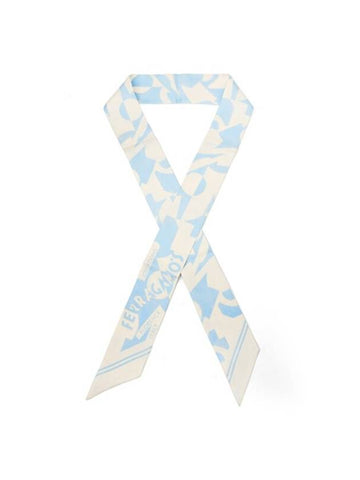 Logo Print Mini Silk Scarf Beige Blue - SALVATORE FERRAGAMO - BALAAN 1