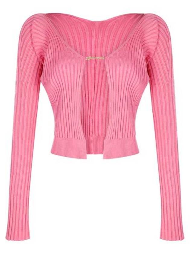 La Maille Pralu Longue Micro Charm Logo Cardigan Pink - JACQUEMUS - BALAAN 2