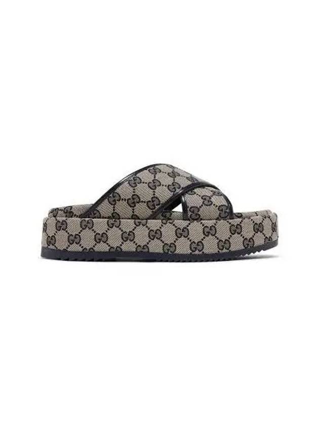 GG Platform Canvas Slippers Beige Blue - GUCCI - BALAAN 2