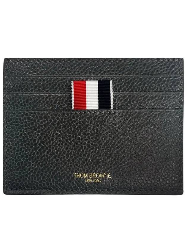 Pebble Calfskin 4-Bar Applique Note Card Wallet Dark Grey - THOM BROWNE - BALAAN.