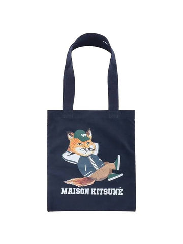 Dressed Fox Vertical Cotton Canvas Tote Bag Navy - MAISON KITSUNE - BALAAN 1